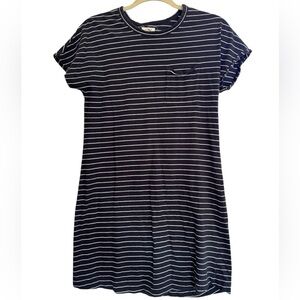 UpWest Black White Striped Crew Neck T-Shirt Pocket Dress XS
